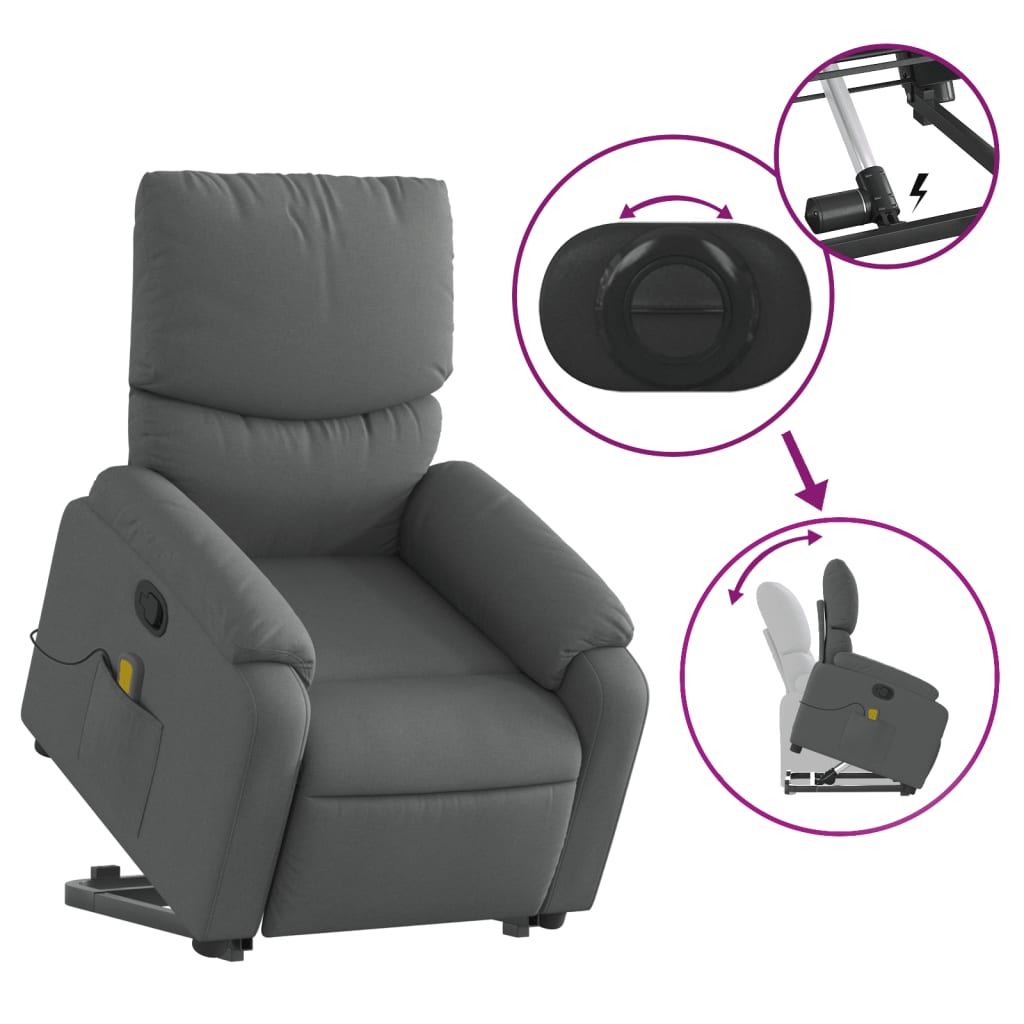 vidaXL Stand up Massage Recliner Chair Dark Gray Fabric