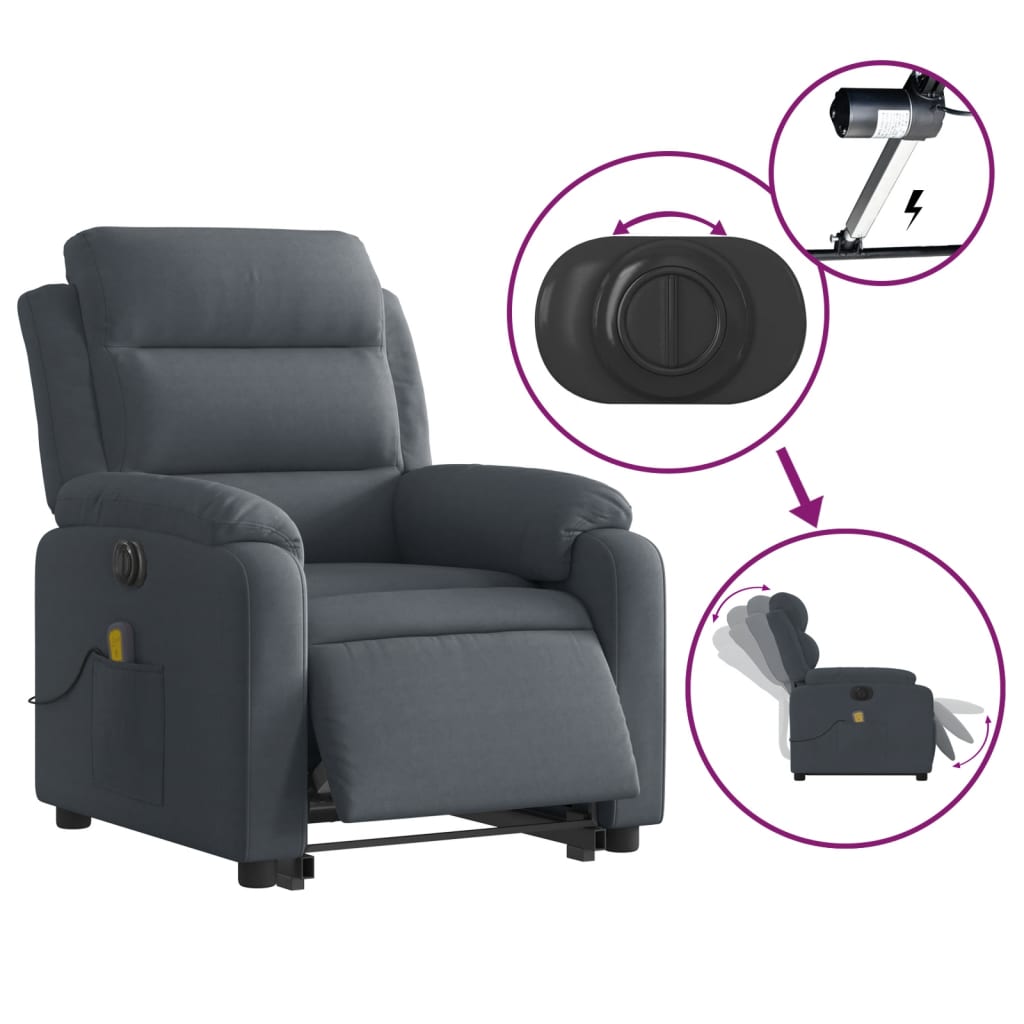vidaXL Electric Stand up Massage Recliner Chair Dark Gray Velvet