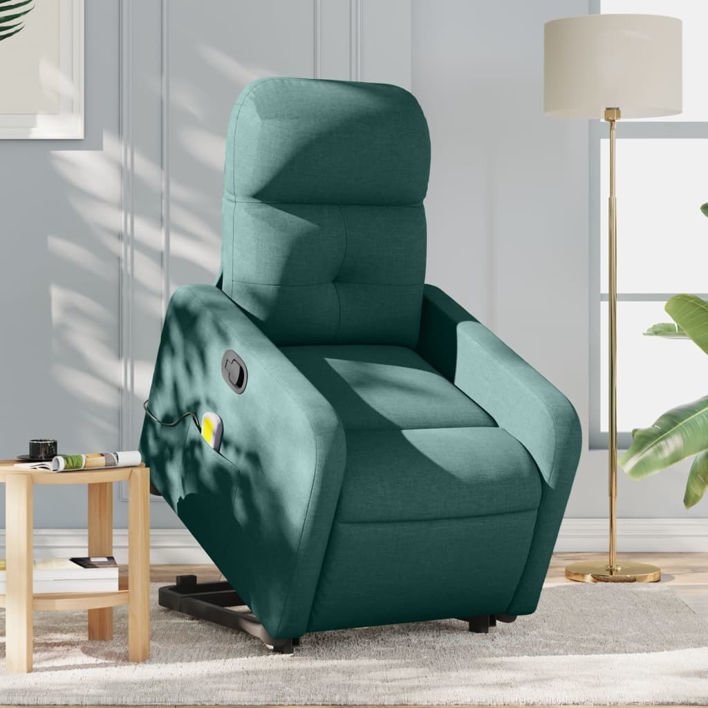 vidaXL Stand up Massage Recliner Chair Dark Green Fabric