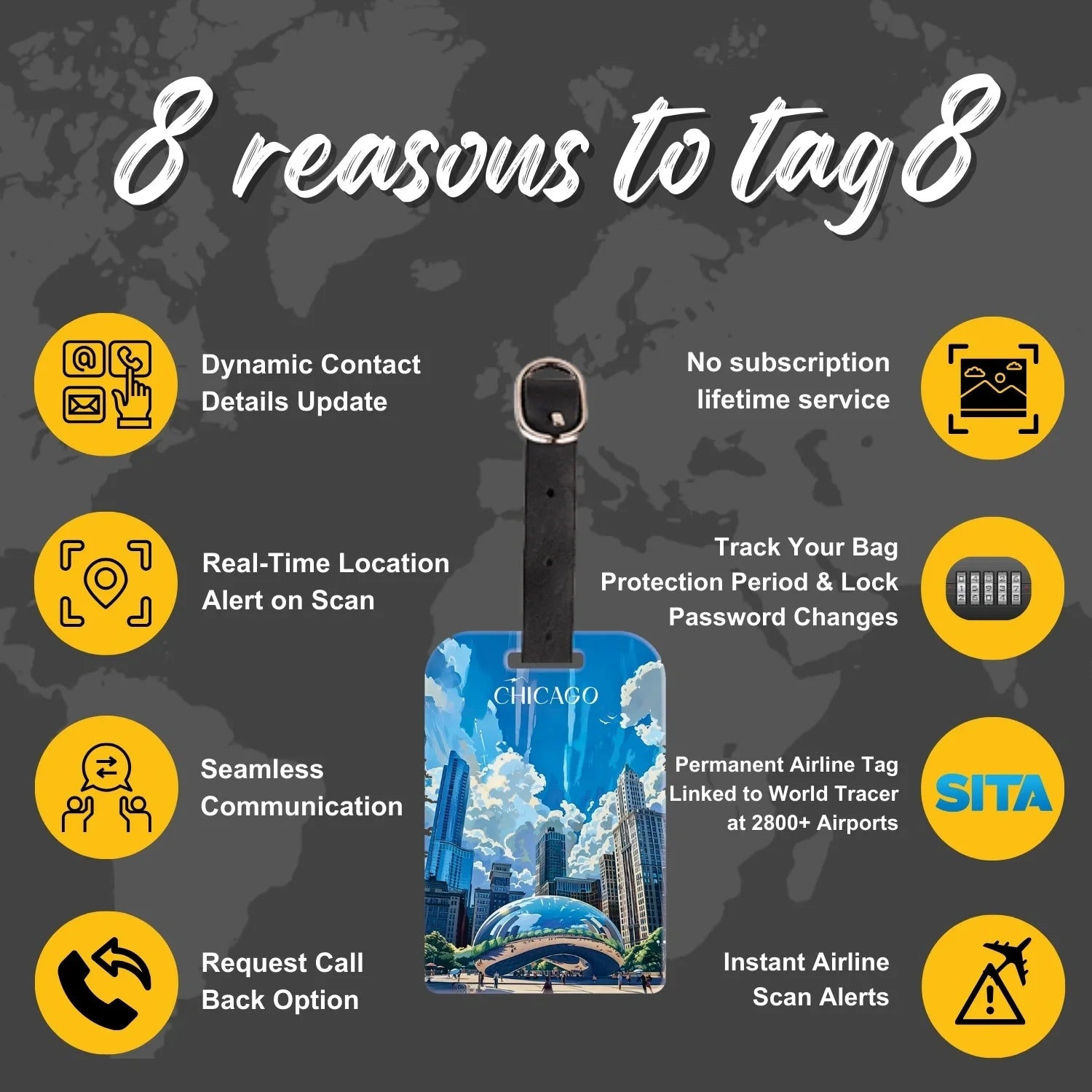 Smart Bag Security Tag - Chicago [Pack 2]