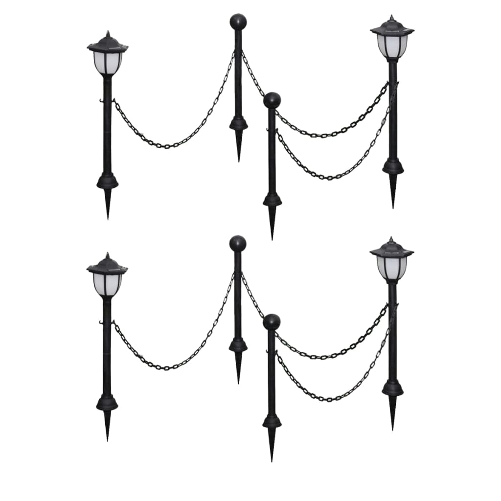 vidaXL 2/4x Chain Fence with Solar Lights Two LED Lamps Two Poles Outdoor Patio
