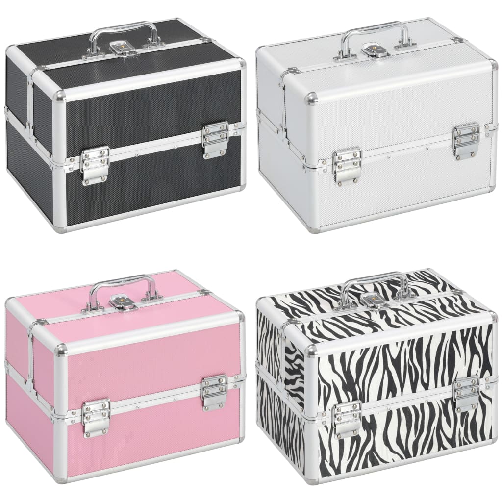 vidaXL Make-up Case Aluminum Cosmetic Bag Organizer Jewelry Box Black/Pink